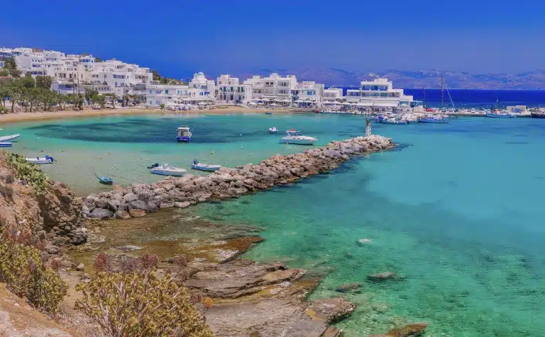 Piso Livadi, a port in Paros with beach, cafe, restaurants